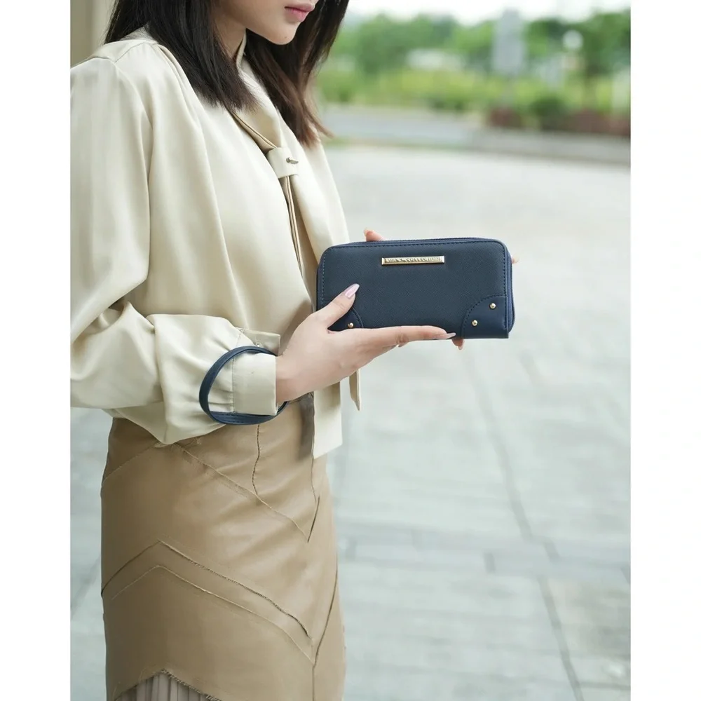 Mia K. Collection Vegan Leather Wallet Wristlet Brown